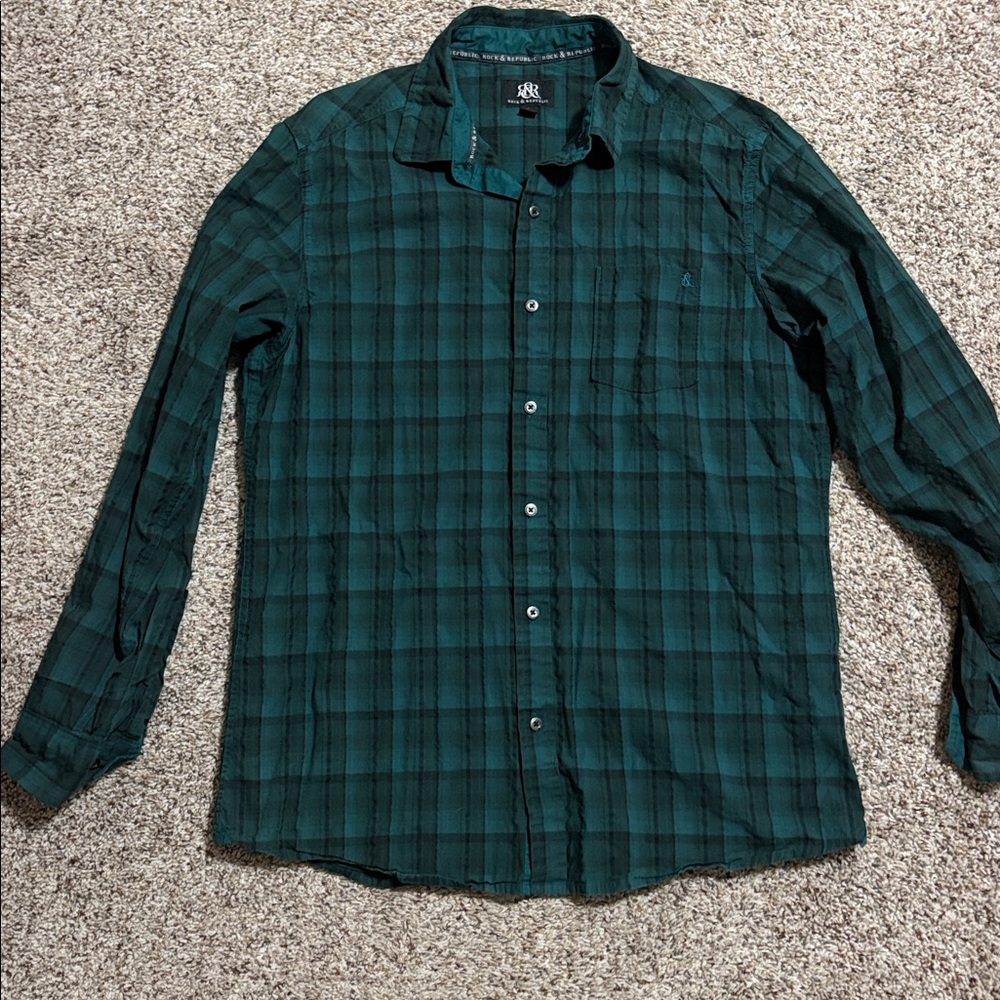 Men’s Rock & Republic Green Plaid Dress Shirt